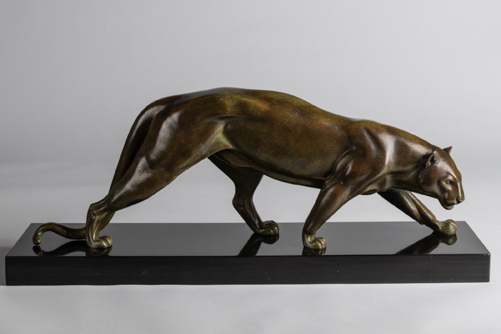A Wonderful French Art Deco Bronze Sculpture Of A Prowling panther. Signed I.ROCHARD