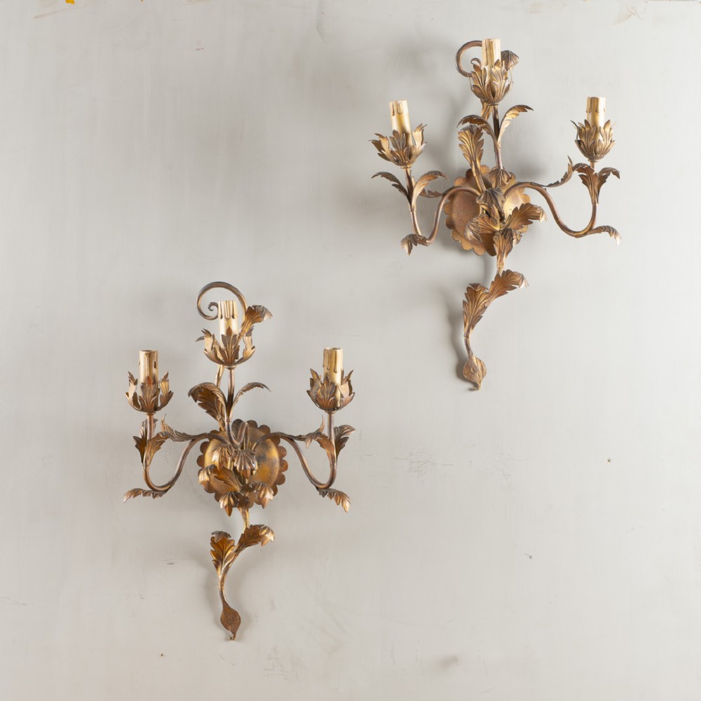 Pair Of Italian Gilt Metal Wall Sconces