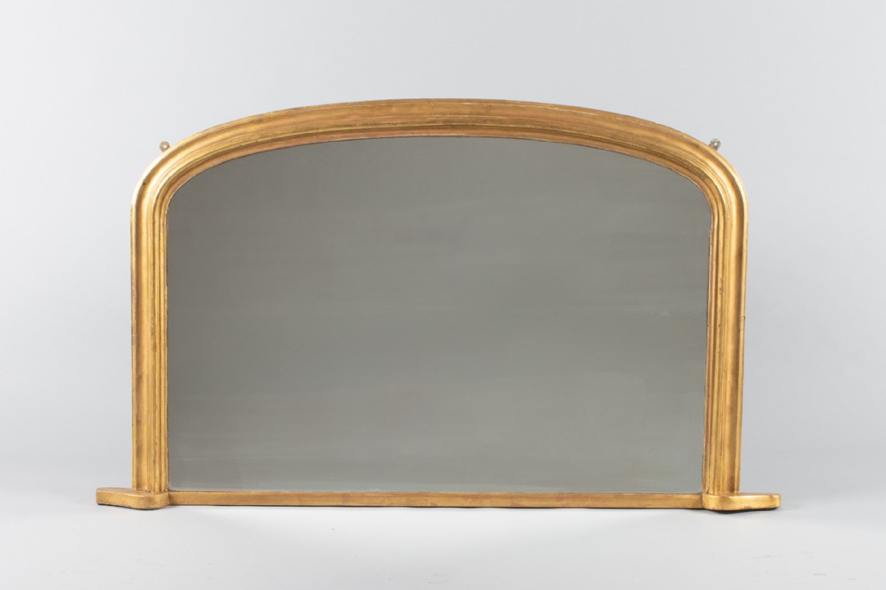 19th Century Victorian English Gilt Archtop Overmantle Mirror
