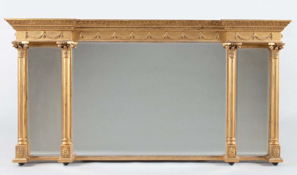 Late 19th Century Large Victorian English Gilt Triple Plate Overmantle Mirror