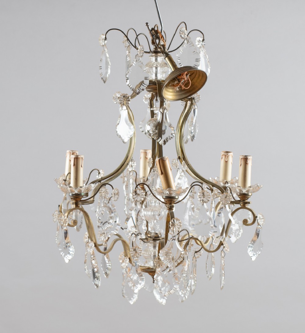 Large French Glass And Brass Chandelier