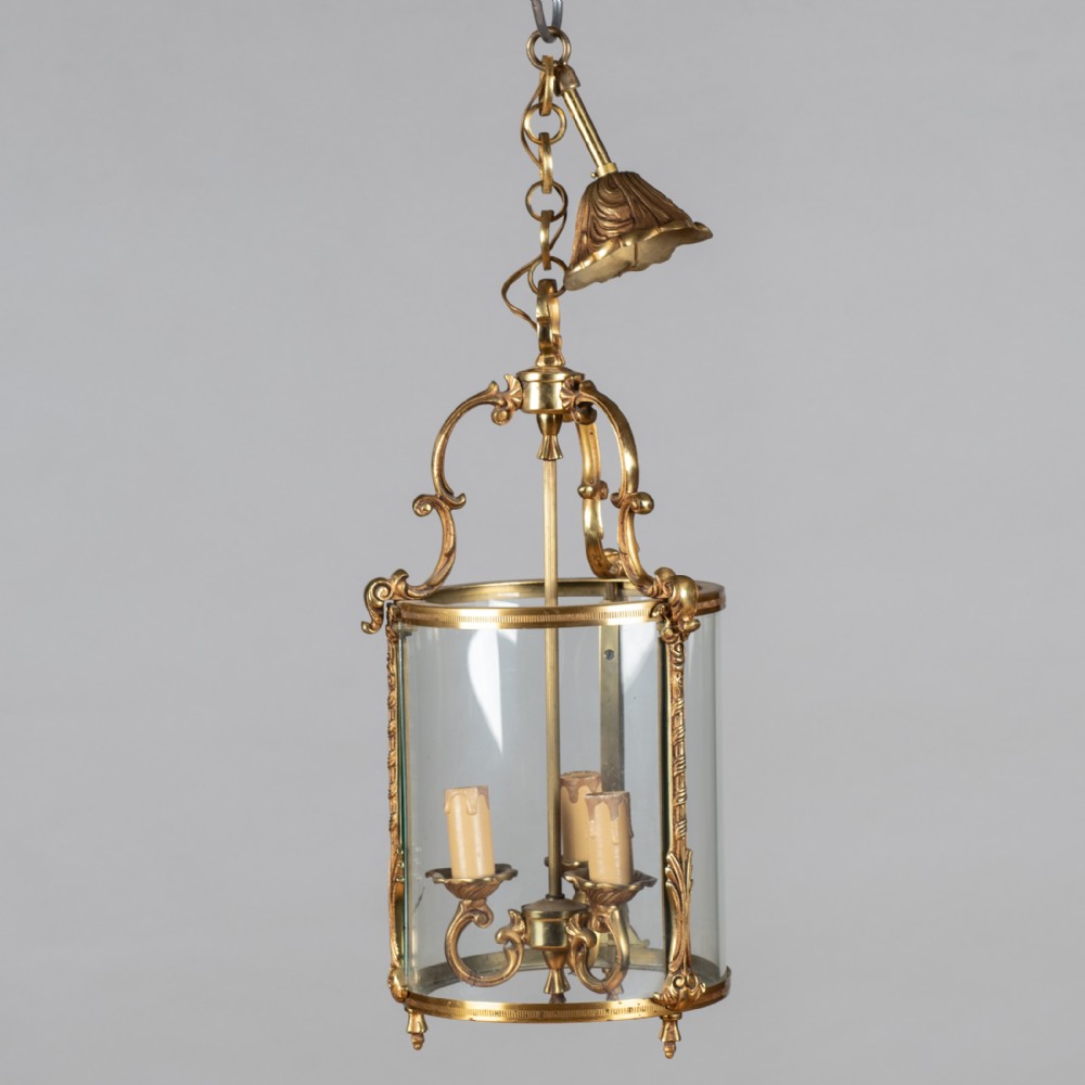 Large French Three Light Brass Lantern