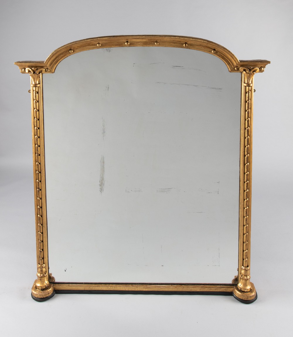 A Large English Victorian Gilt Overmantle Mirror