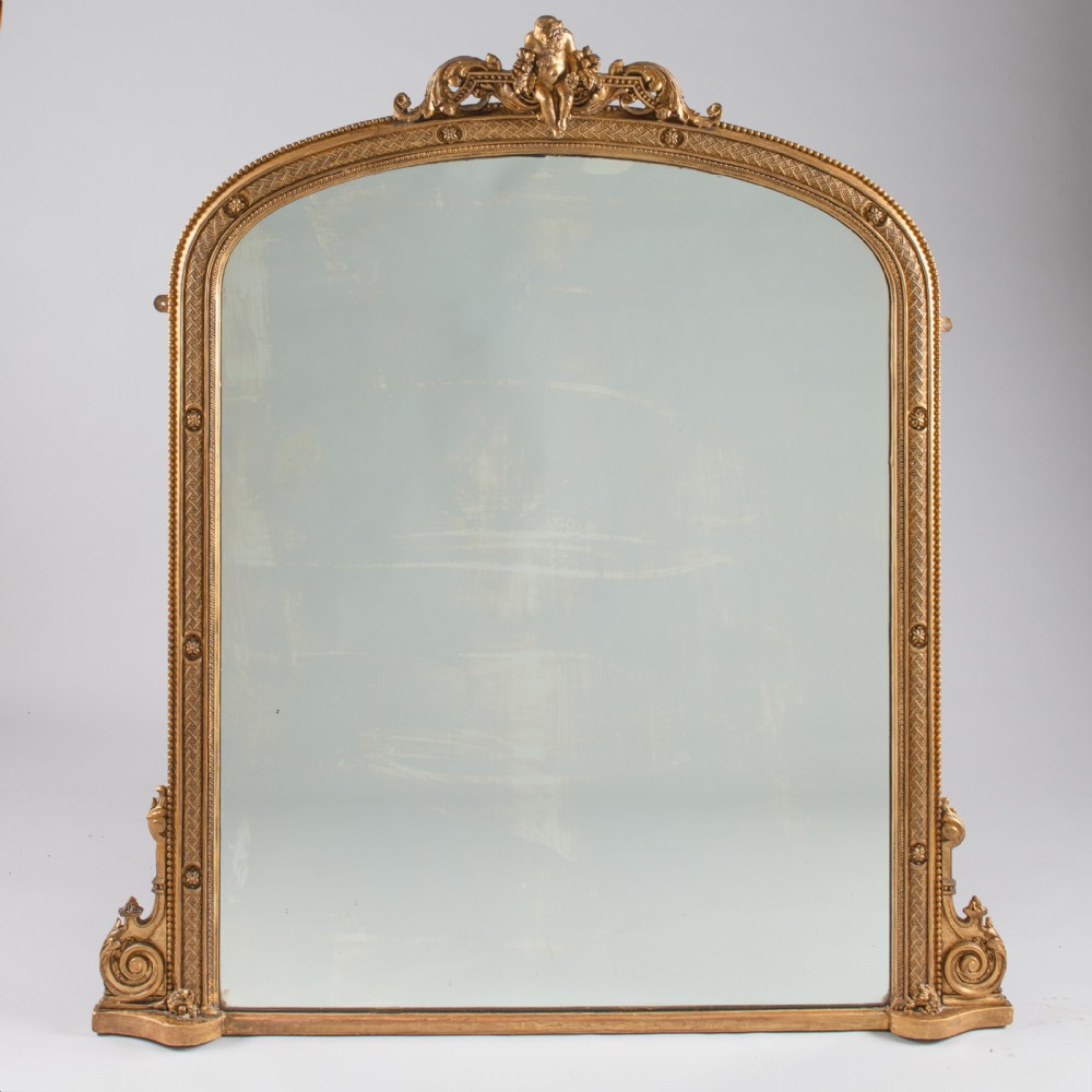 Large Victorian English Gilt Archtop Overmantle Mirror