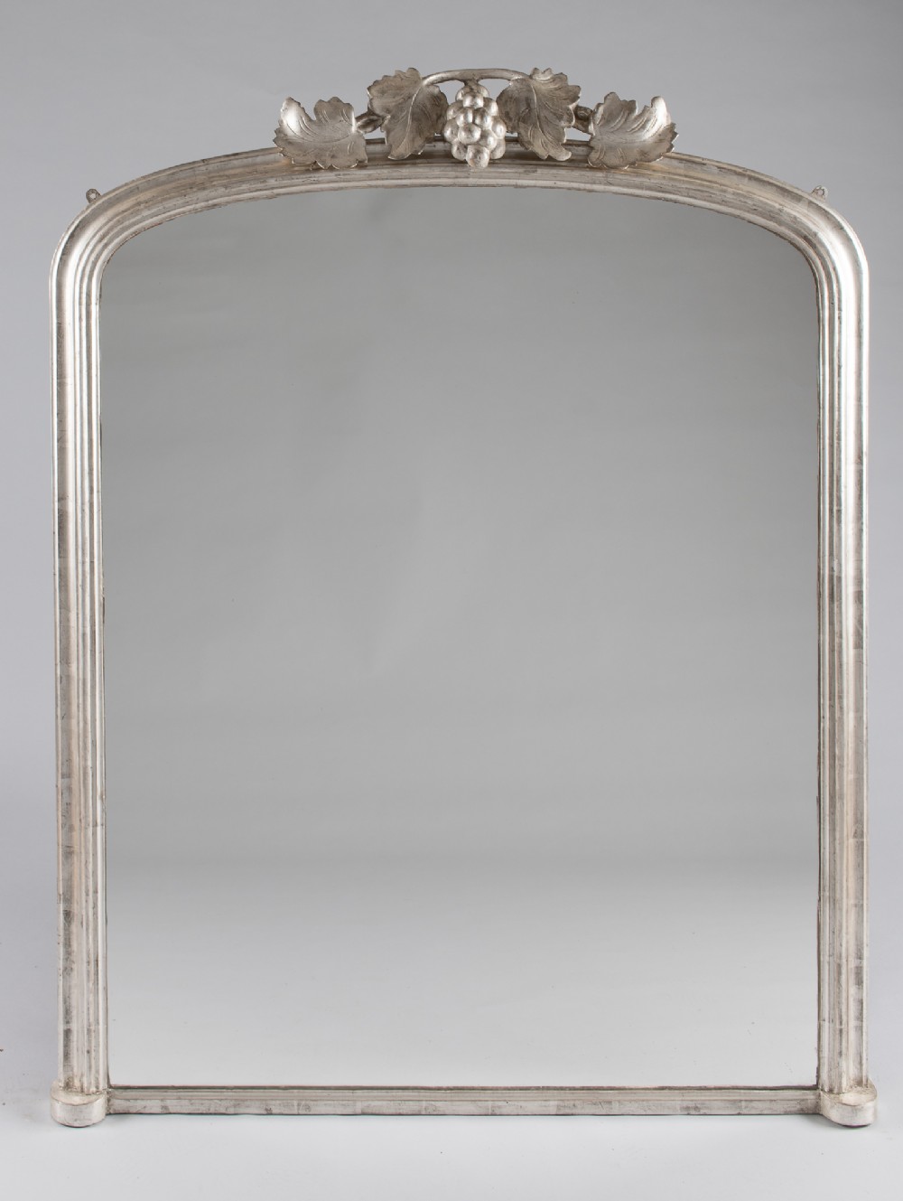 A Large English Victorian Silvered Archtop Overmantle Mirror