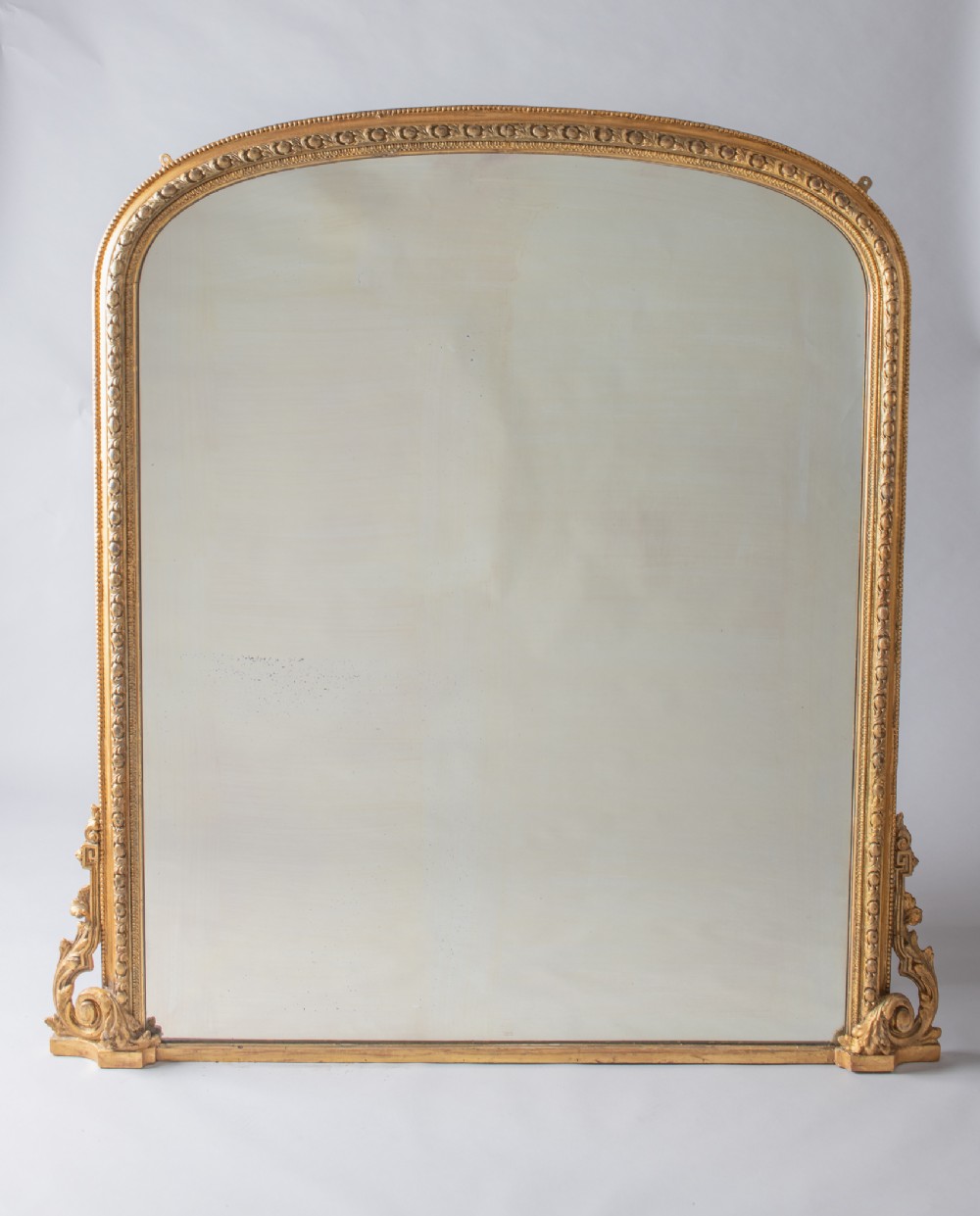 Large English Victorian Gilt Archtop Overmantle Mirror