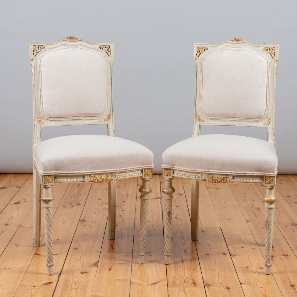 Pair Of 19th Century French Painted And Parcel-Gilt Single Upholstered Chairs