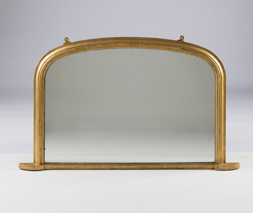 19th Century Victorian English Gilt Archtop Overmantle Mirror