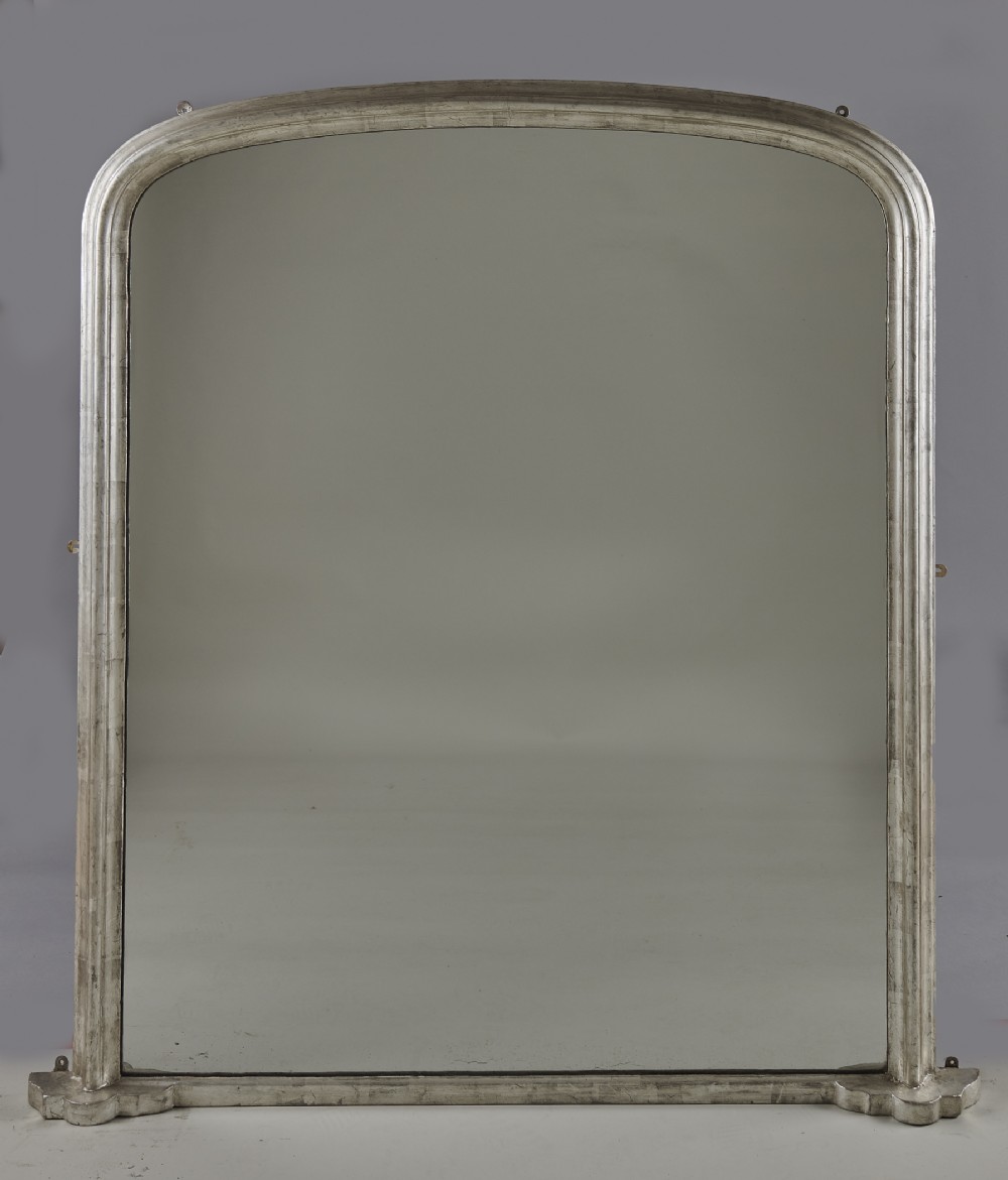 Large English Victorian Silvered Overmantle Mirror