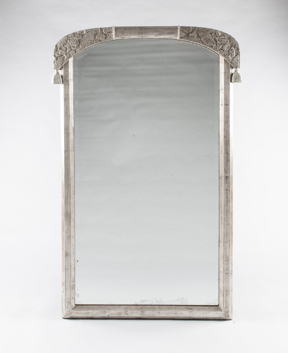 French Art Deco Silvered Overmantle Mirror