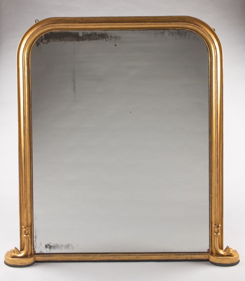 A Large English Victorian Gilt Overmantle Mirror