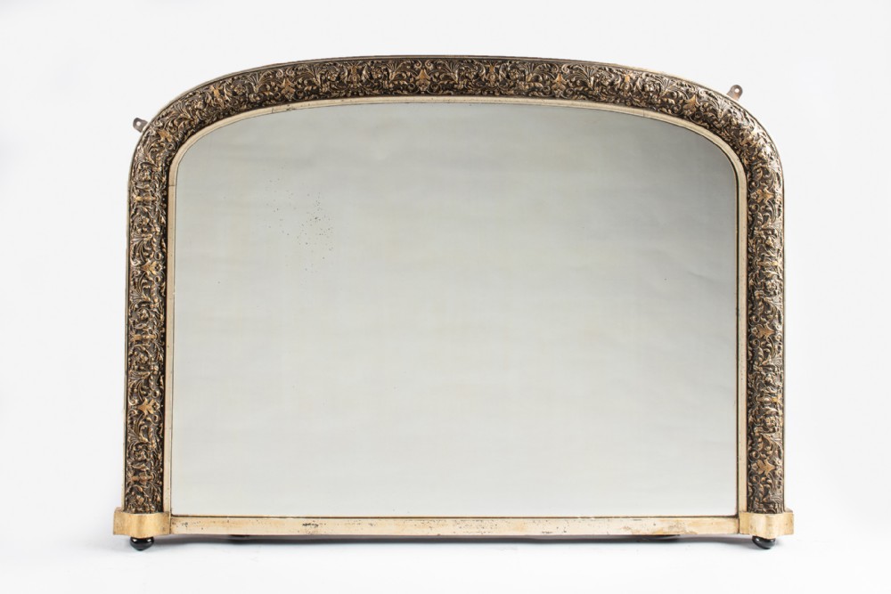 A 19th Century English Victorian Silvered Gilt Overmantle Mirror