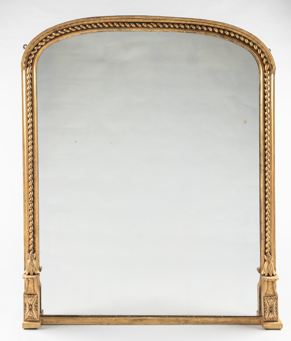 Large 19th Century English Victorian Gilt Overmantle Mirror