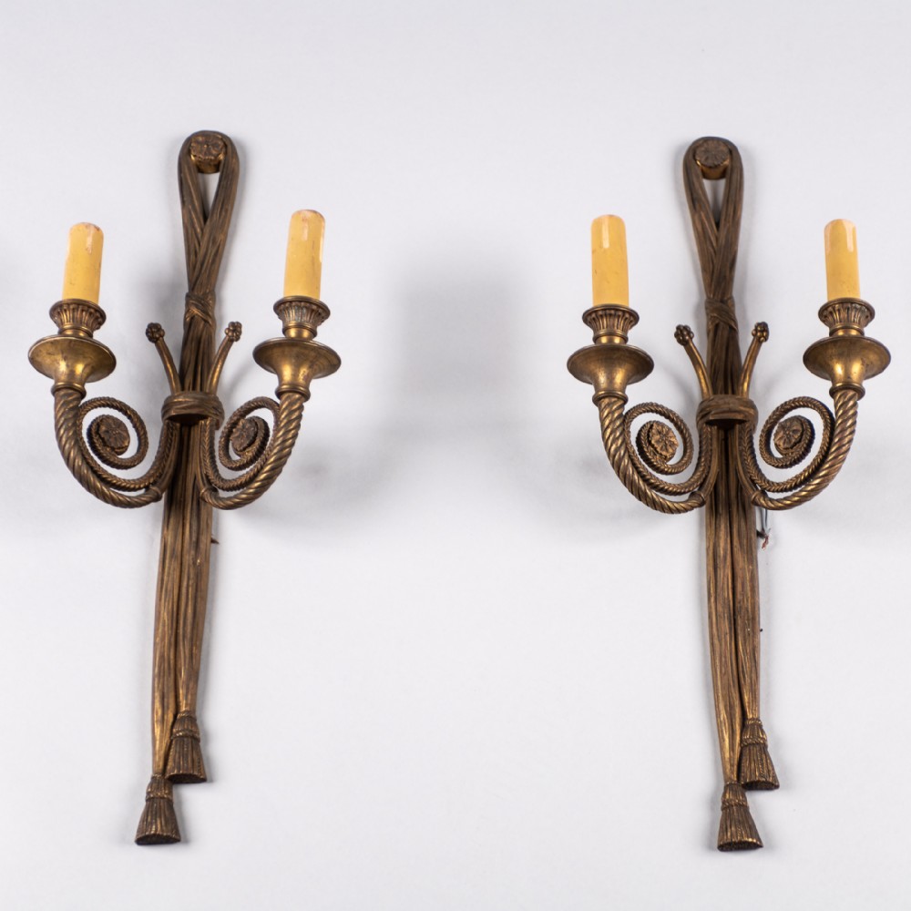 A Pair Of Large French Bronze Twin Arm Wall Sconces