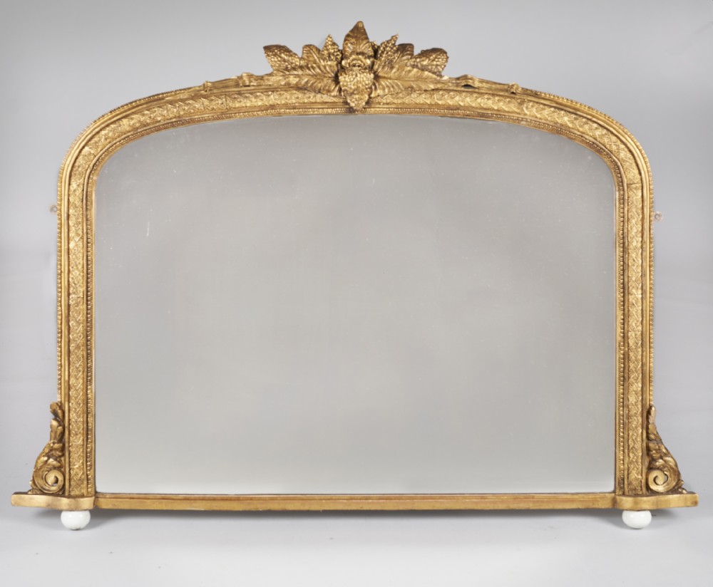 Large 19th Century English Victorian Gilt Overmantle Mirror