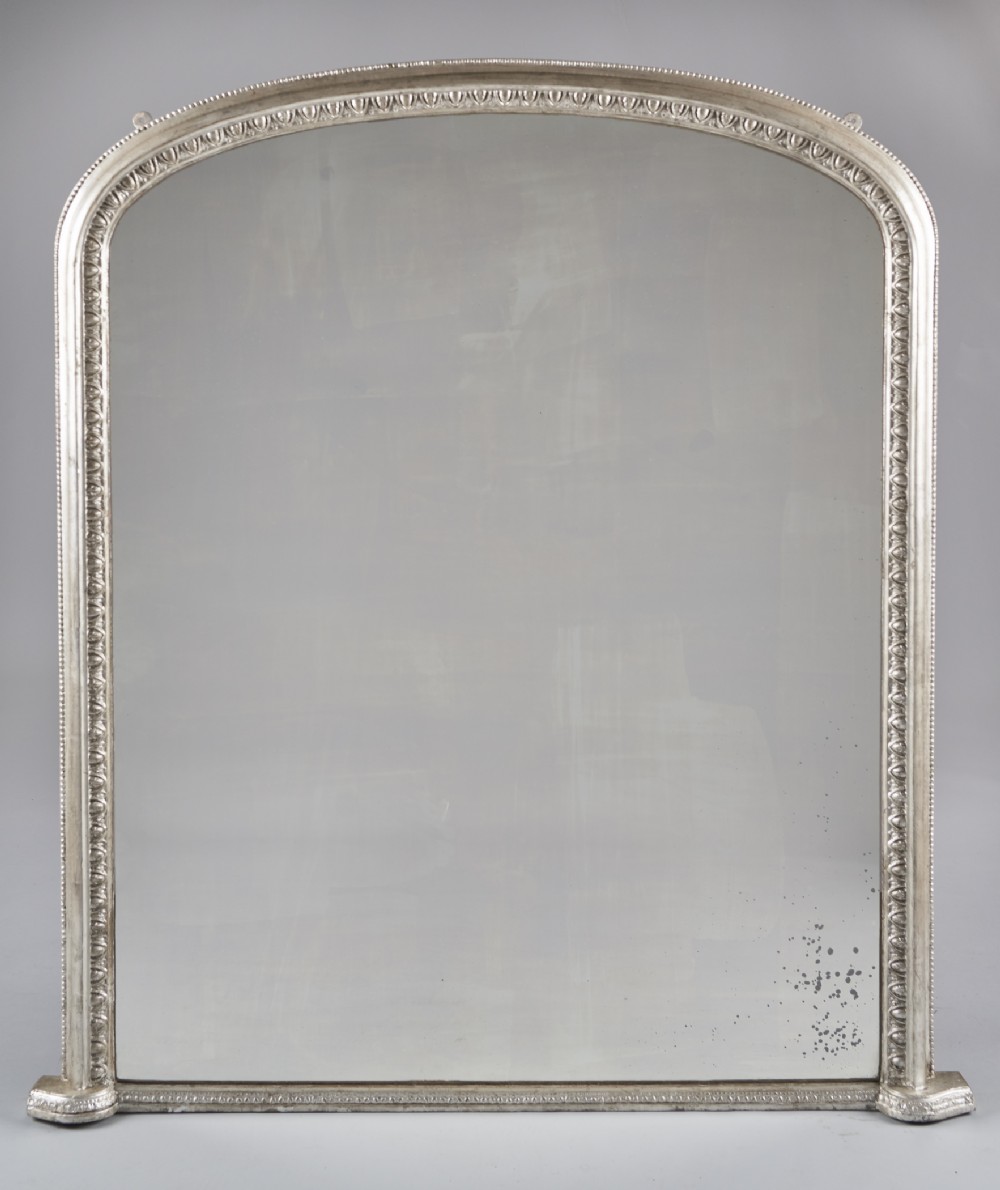 A Lovely Large 19th Century English Victorian Silvered Overmantle Mirror
