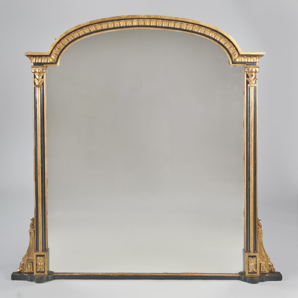 A Large 19th Century English Victorian Gilt And Ebonised Overmantle mirror