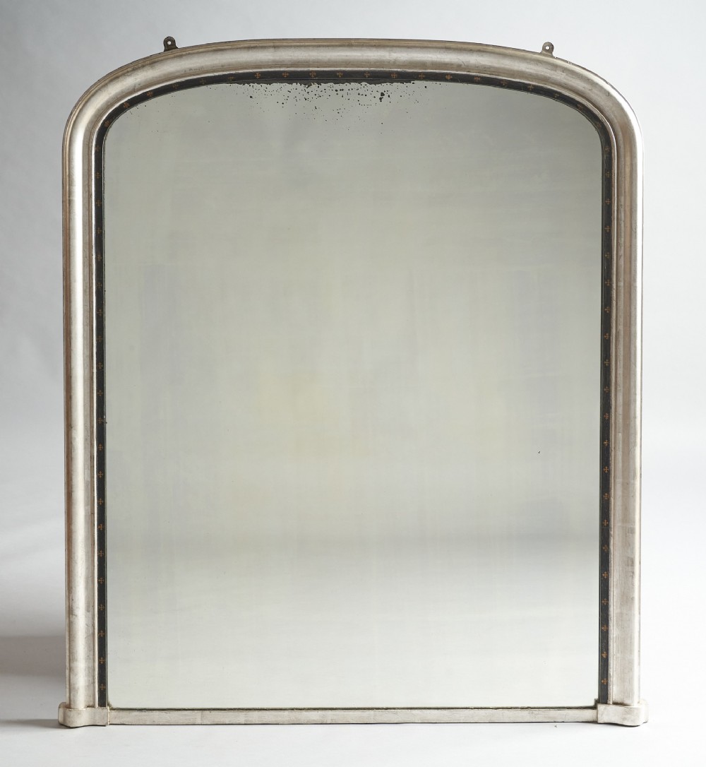 Large 19th Century Victorian English Silvered overmantle Mirror.