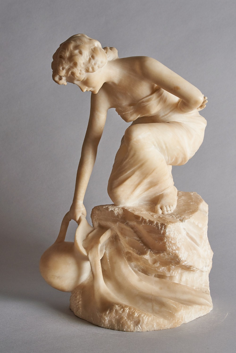 Stunning French Carved Alabaster Sculpture Of A Female Water Carrier