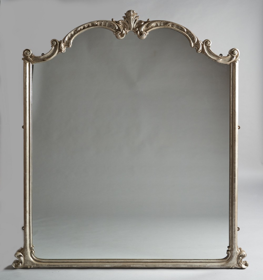 A Stunning Large 19th Century English Victorian Silvered Overmantle Mirror.