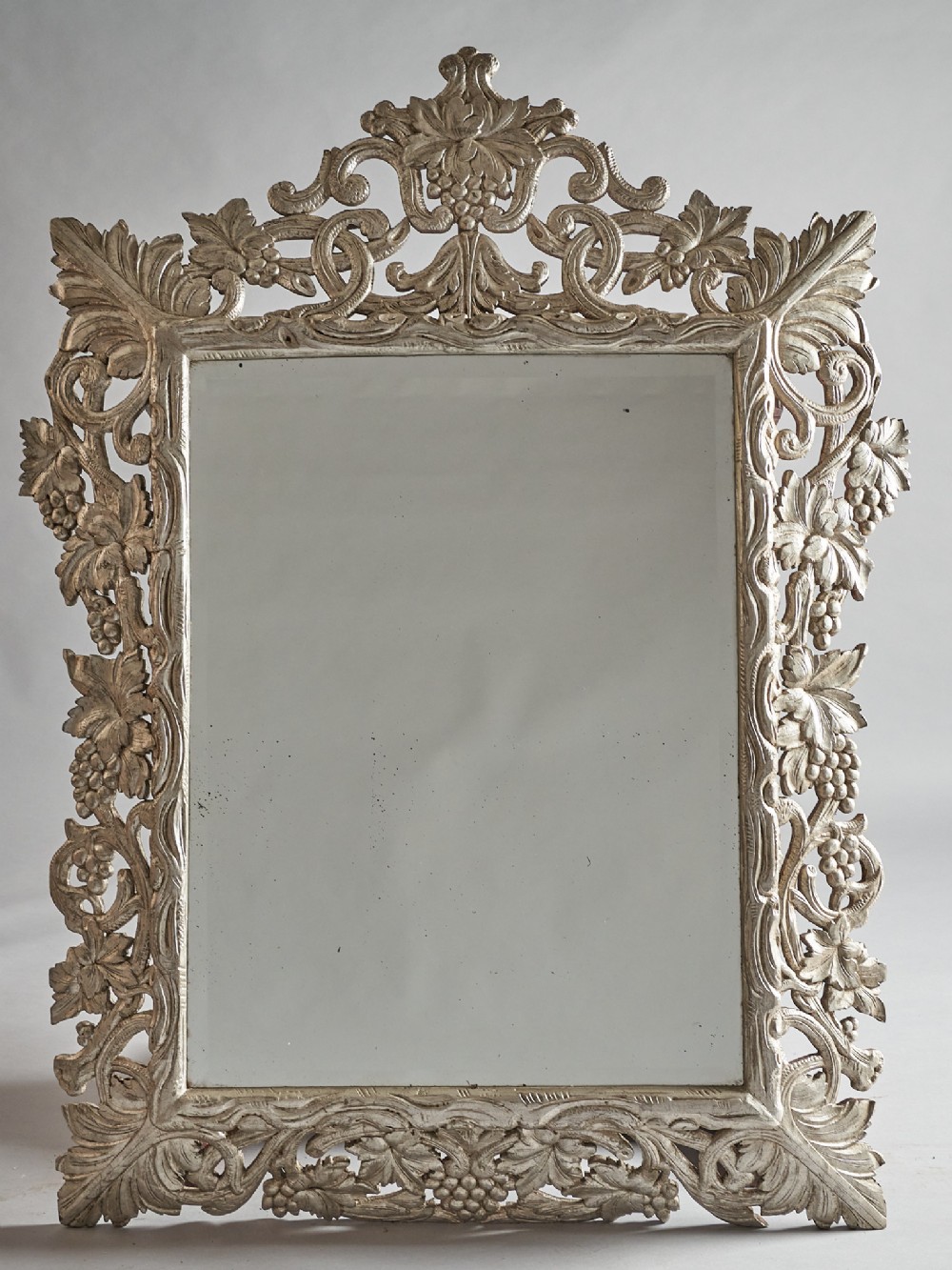 Large 19th Century French Carved Wood Silvered Overmantle Mirror