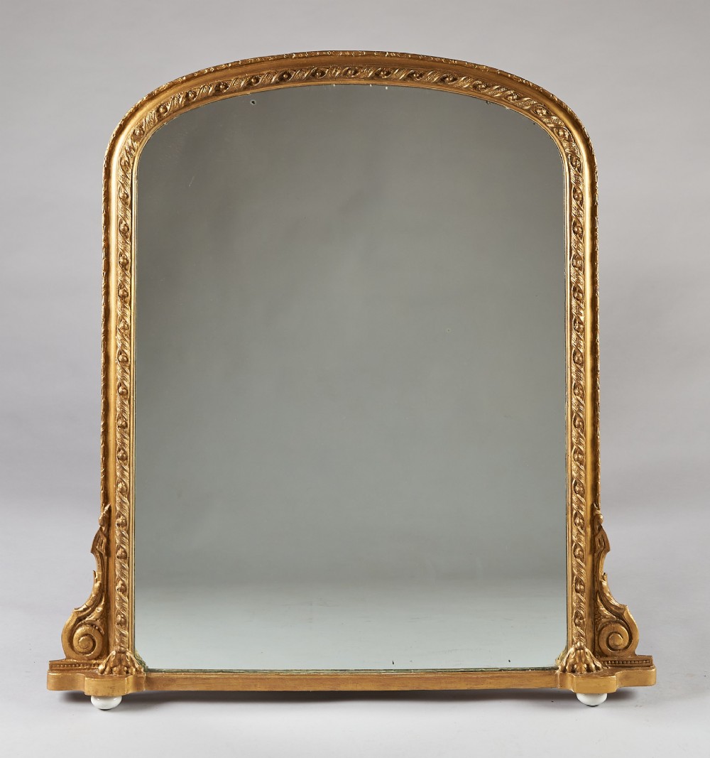 A Large 19th Century English Victorian Gilt Archtop Overmantle Mirror
