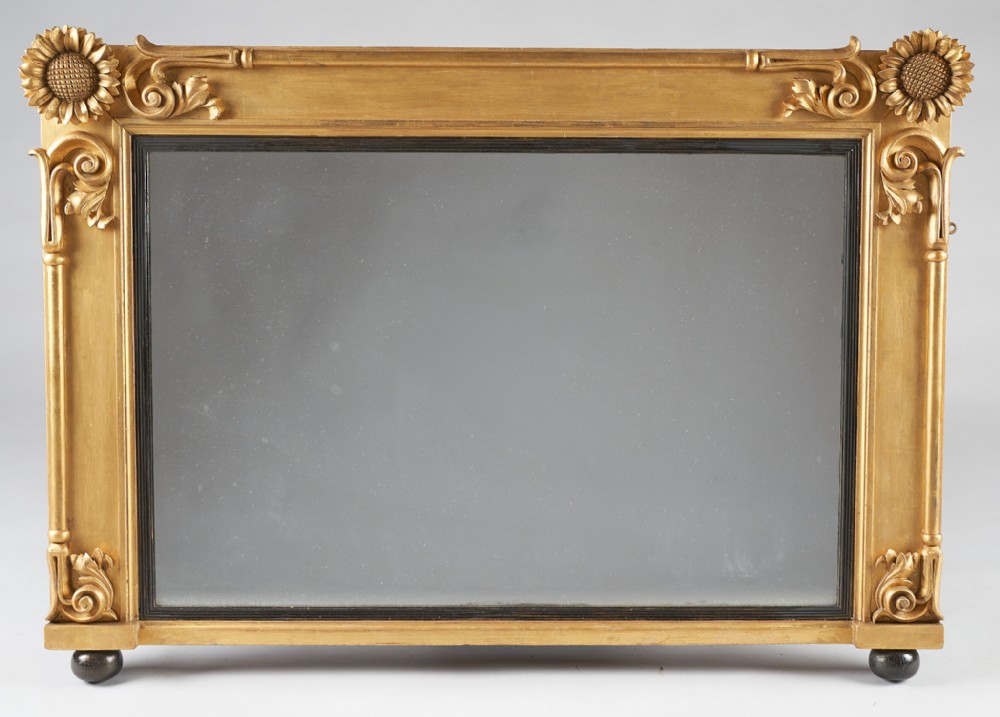 19th Century Large English Victorian Gilt Overmantle Mirror With Carved Sunflowers