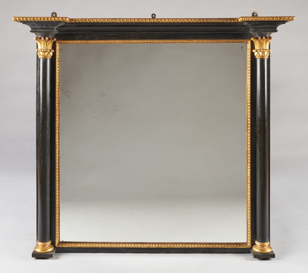 Large 19th Century English Victorian Ebonized And Gilt Neoclassical Overmantle Mirror