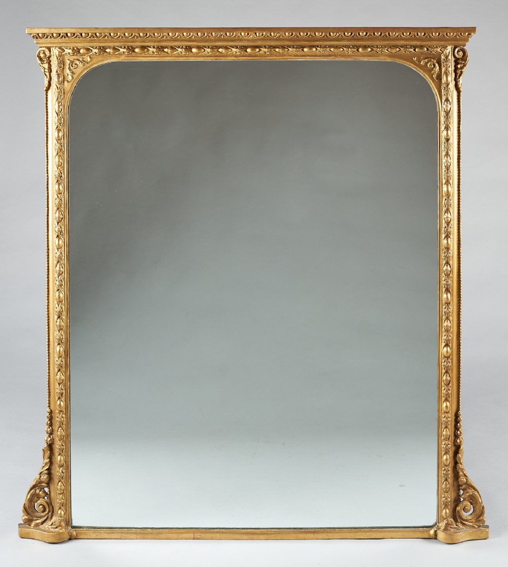 Large 19th Century English Victorian Gilt Overmantle Mirror