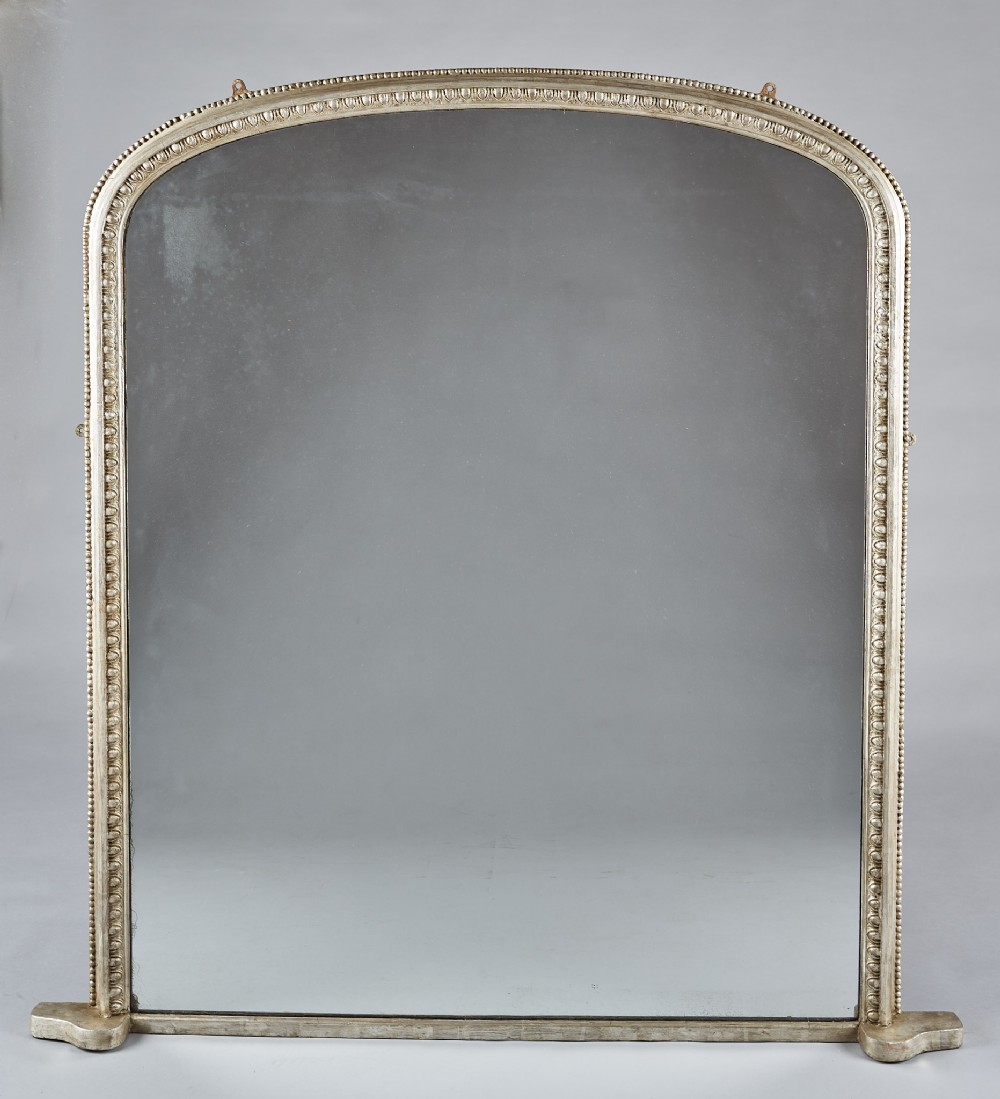 Large 19th Century English Victorian Silvered Overmantle Mirror