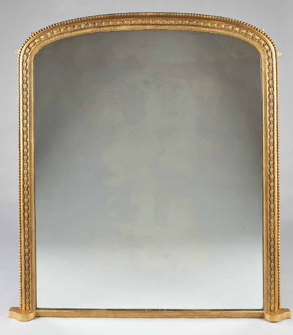 Large 19th Century English Victorian Gilt Arch Top Overmantle Mirror