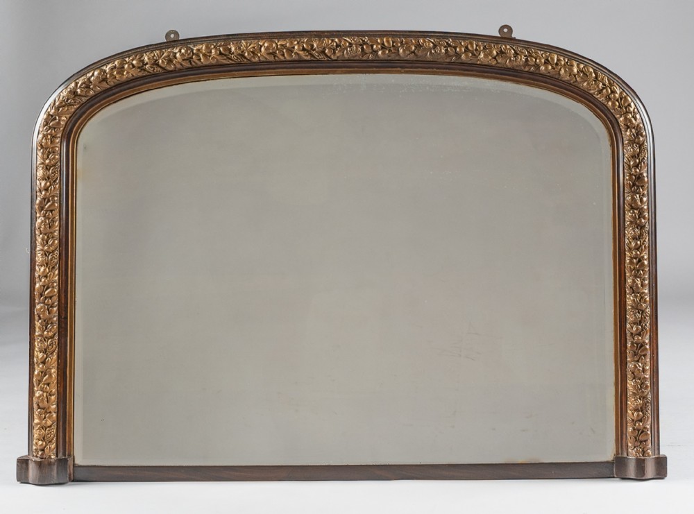 Large 19th Century English Victorian Gilt Archtop Overmantle Mirror