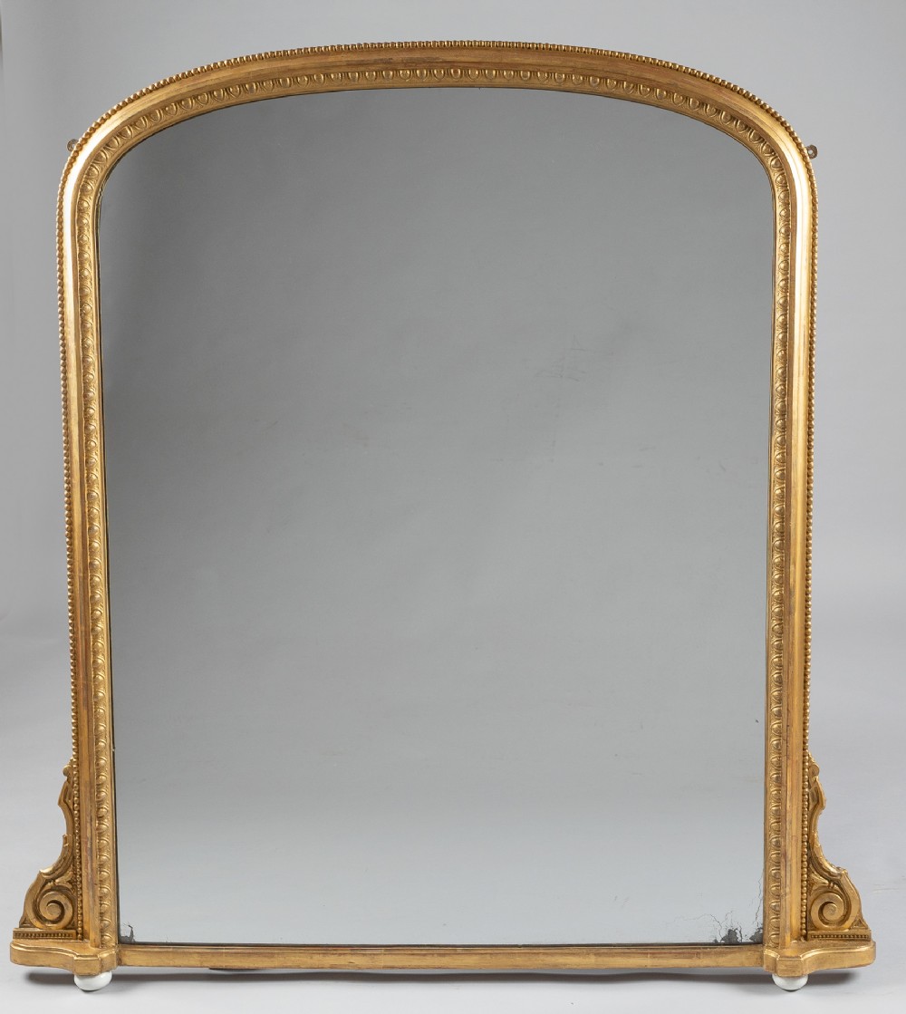 Lovely 19th Century English Victorian Gilt Archtop Overmantle Mirror