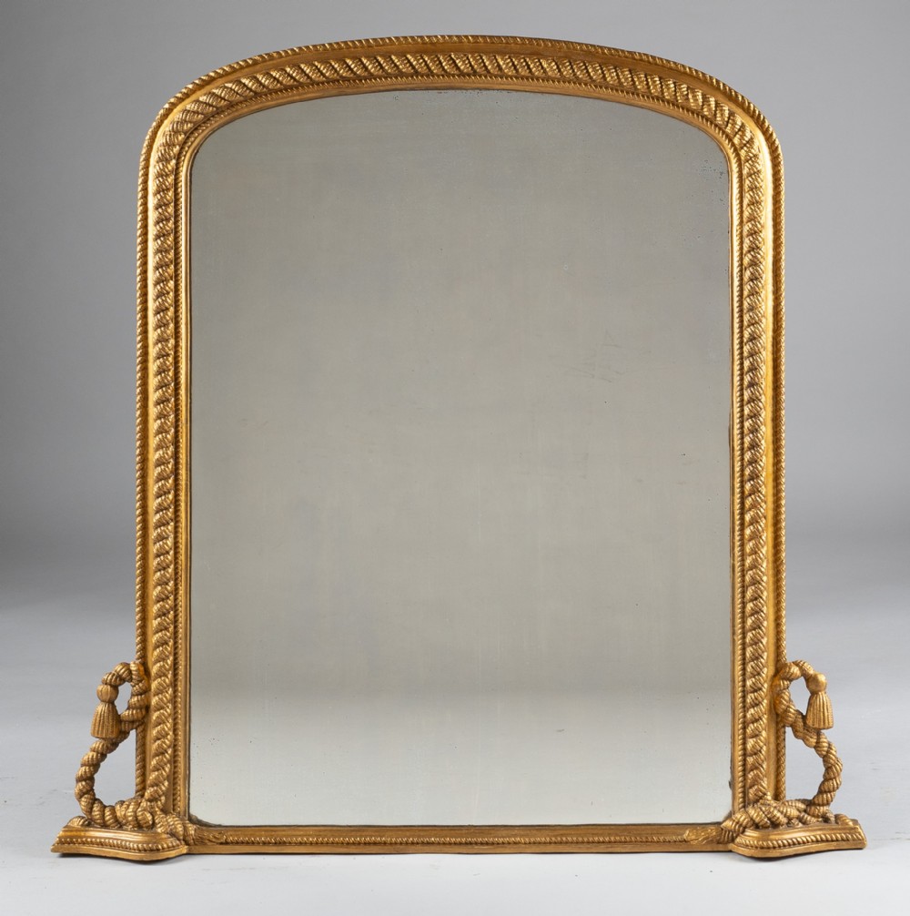 Large 19th Century English Victorian Gilt Archtop Overmantle Mirror