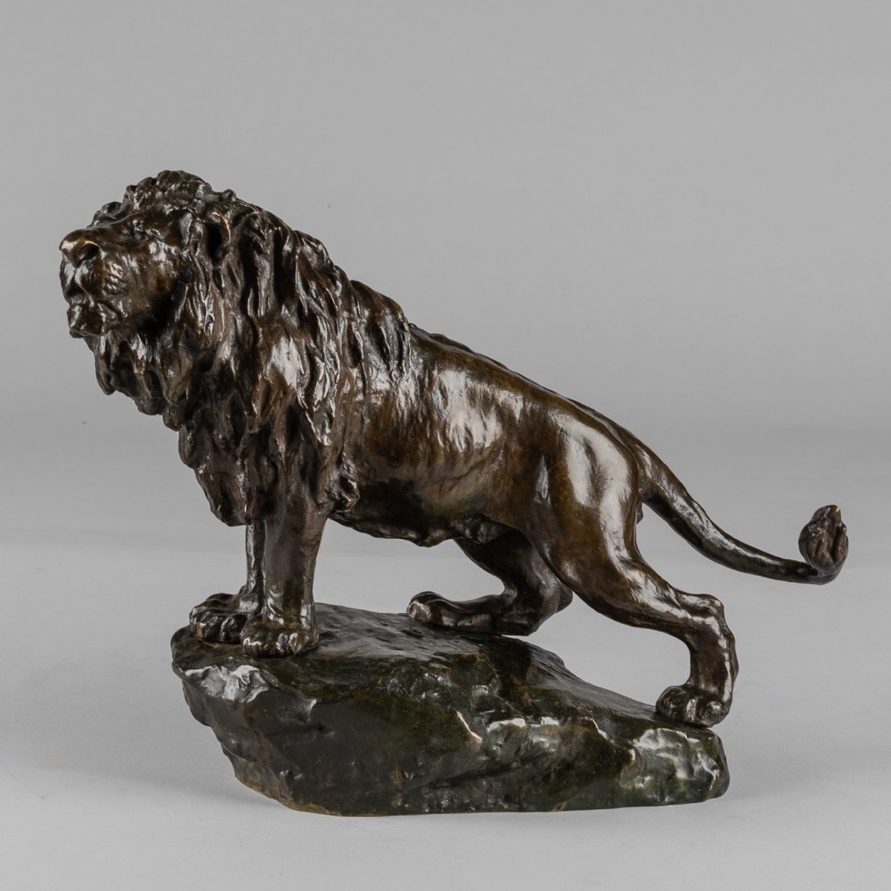 19th Century French Bronze Sculpture Of A Standing Lion.