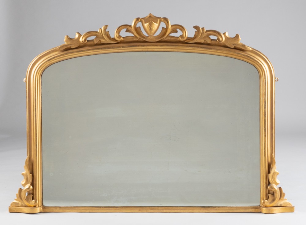 Large 19th Century English Victorian Gilt Overmantle Mirror