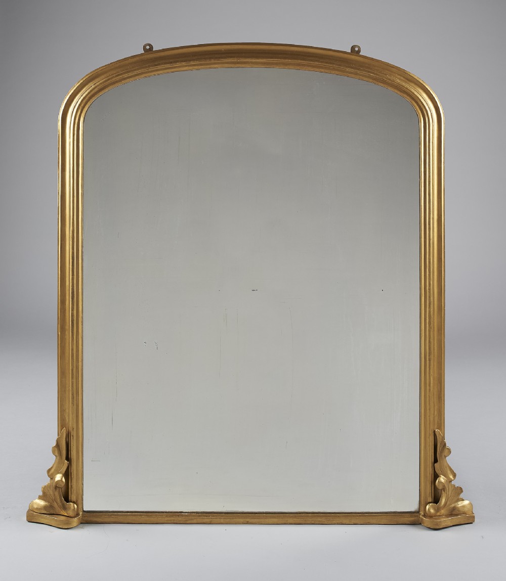 Large 19th Century English Victorian Gilt Archtop Overmantle Mirror