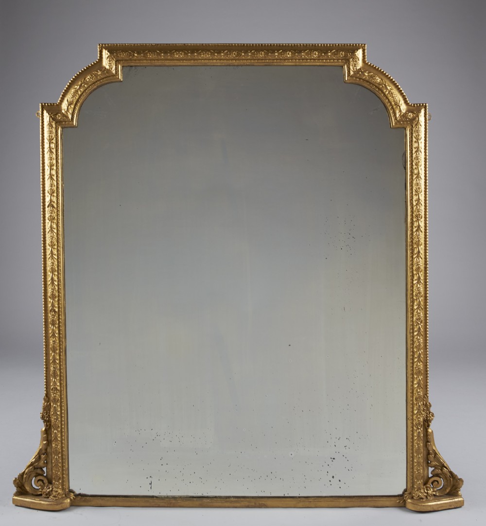 Large 19th Century English Victorian Gilt Overmantle Mirror