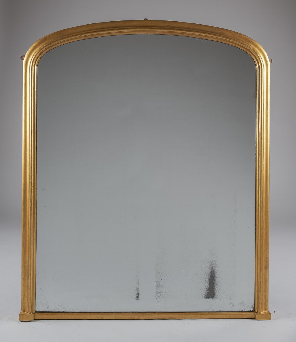 Large 19th Century English Victorian Gilt Archtop Overmantle Mirror