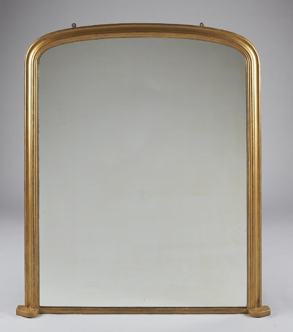 Large 19th Century English Victorian Gilt Archtop Overmantle Mirror