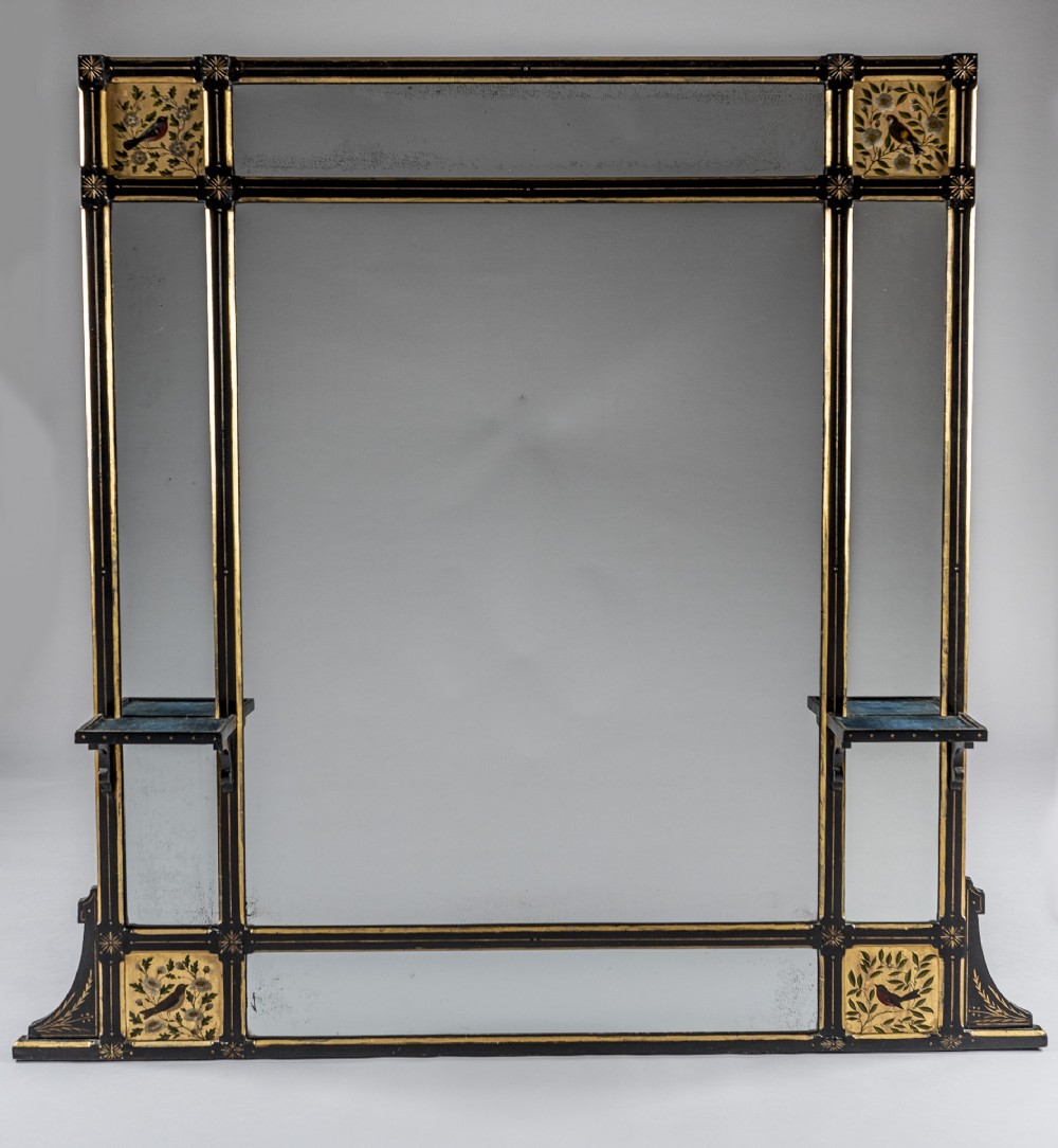 Stunning Large 19th Century English Ebonized And Gilt Overmantle Mirror