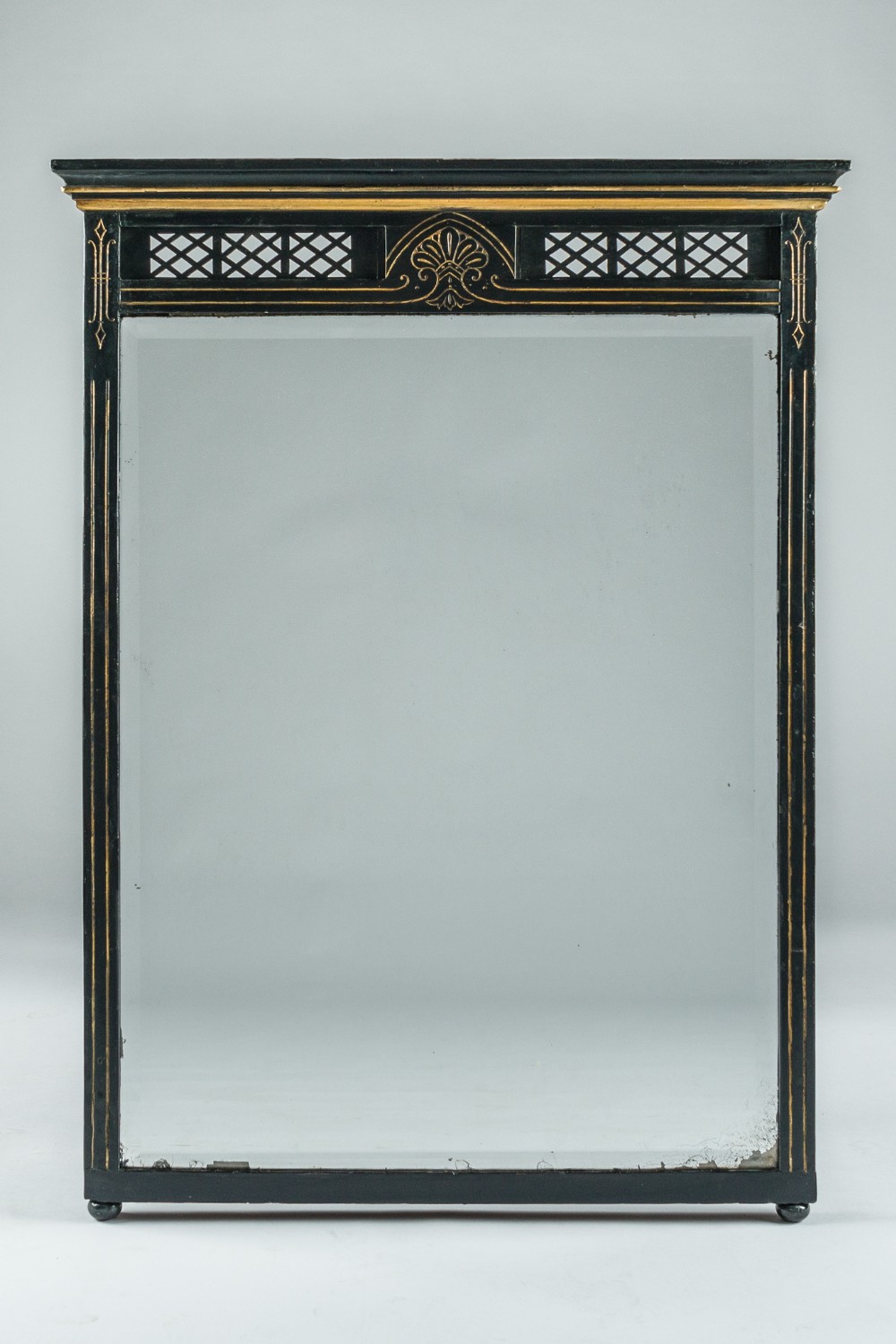 Large 19th Century Victorian English Ebonized and Gilt Overmantle Mirror