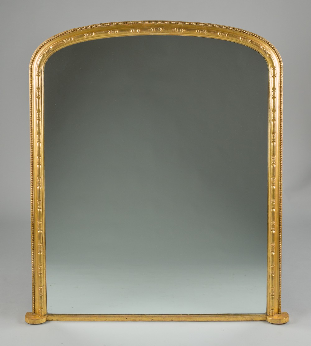 Large 19th Century Victorian English Gilt Archtop Overmantle Mirror