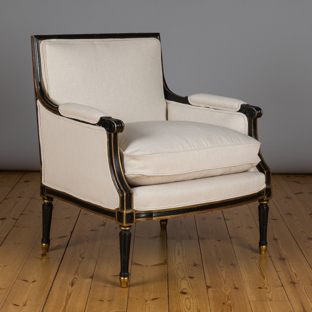Large French Ebonized And Gilt Bergere Armchair
