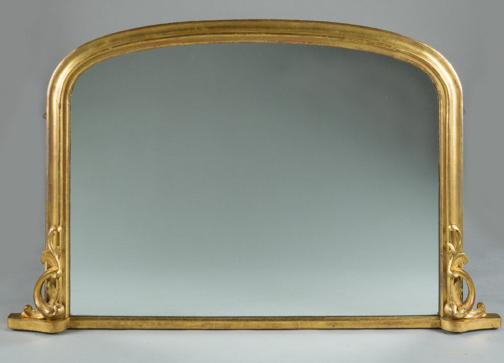 Large 19th Century Victorian English Gilt Overmantle Mirror