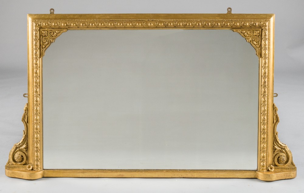 Large 19th Century Victorian English Gilt Overmantle Mirror