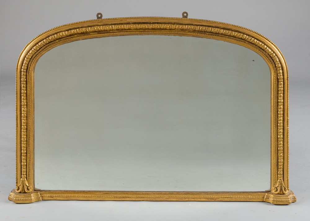 19th Century Victorian English Gilt Archtop Overmantle Mirror