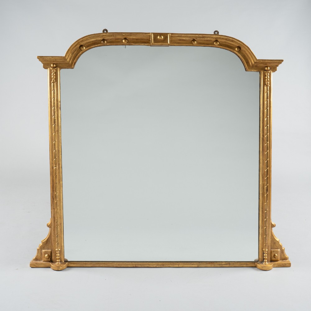 Large 19th Century Victorian English Gilt Overmantle Mirror