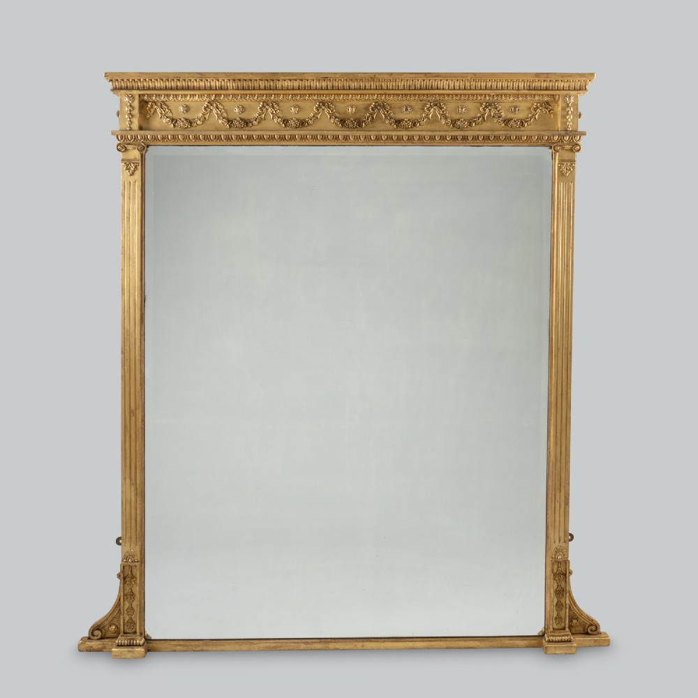 Large 19th Century Victorian English Gilt Overmantle Mirror