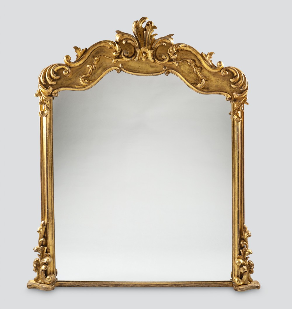 Large Stunning 19th Century Victorian English Carved Giltwood Overmantle Mirror